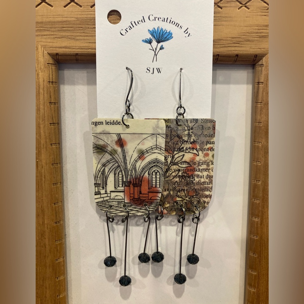 Artistic Dangle Earrings with Black and Cream Design